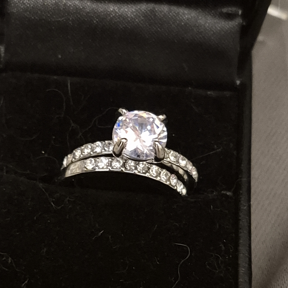 Silver gold filled 2pc engagement ring  sz 6